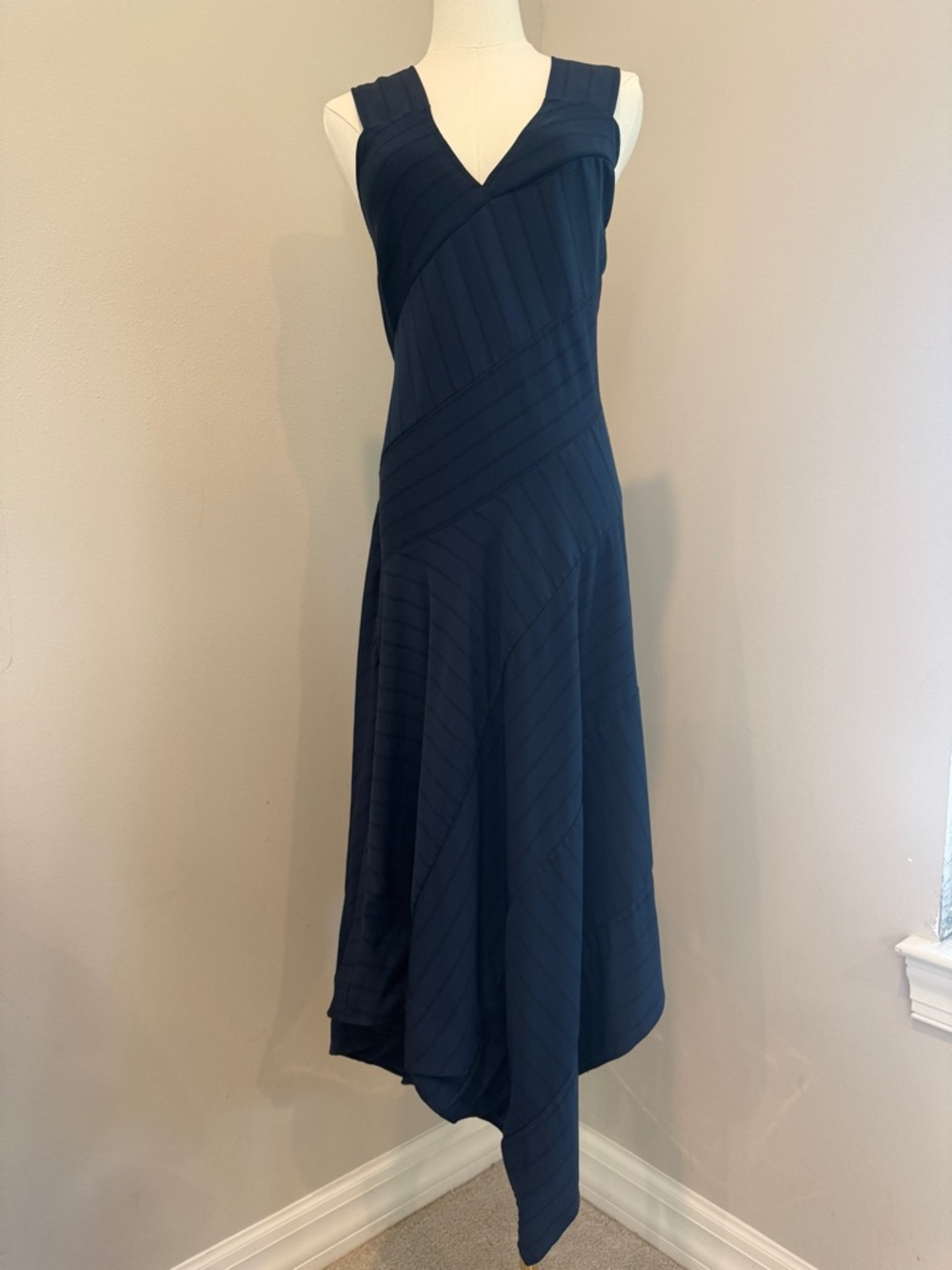 Derek Lam Navy Asymmetrical V-Neck Sleeveless Dress